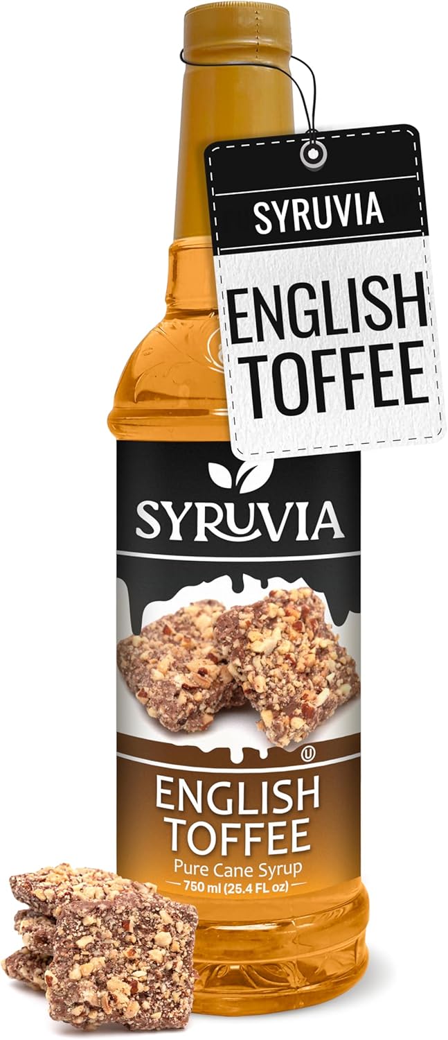 Syruvia Coffee Syrup, English Toffee Flavored Syrup for Drinks, Lattes, and Desserts – 25.4 fl oz