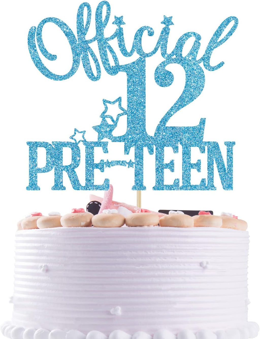 Baby Blue Glitter Official 12 Pre-teen Cake Topper, Happy 12th Birthday/Bruh I'm12, Cheers to 12 Years 12th Birthday Party Decorations Supplies