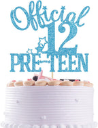 Baby Blue Glitter Official 12 Pre-teen Cake Topper, Happy 12th Birthday/Bruh I'm12, Cheers to 12 Years 12th Birthday Party Decorations Supplies