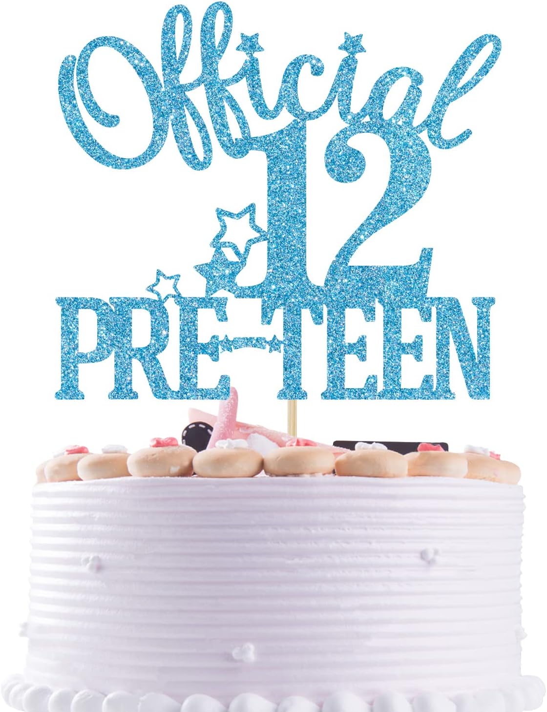 Baby Blue Glitter Official 12 Pre-teen Cake Topper, Happy 12th Birthday/Bruh I'm12, Cheers to 12 Years 12th Birthday Party Decorations Supplies