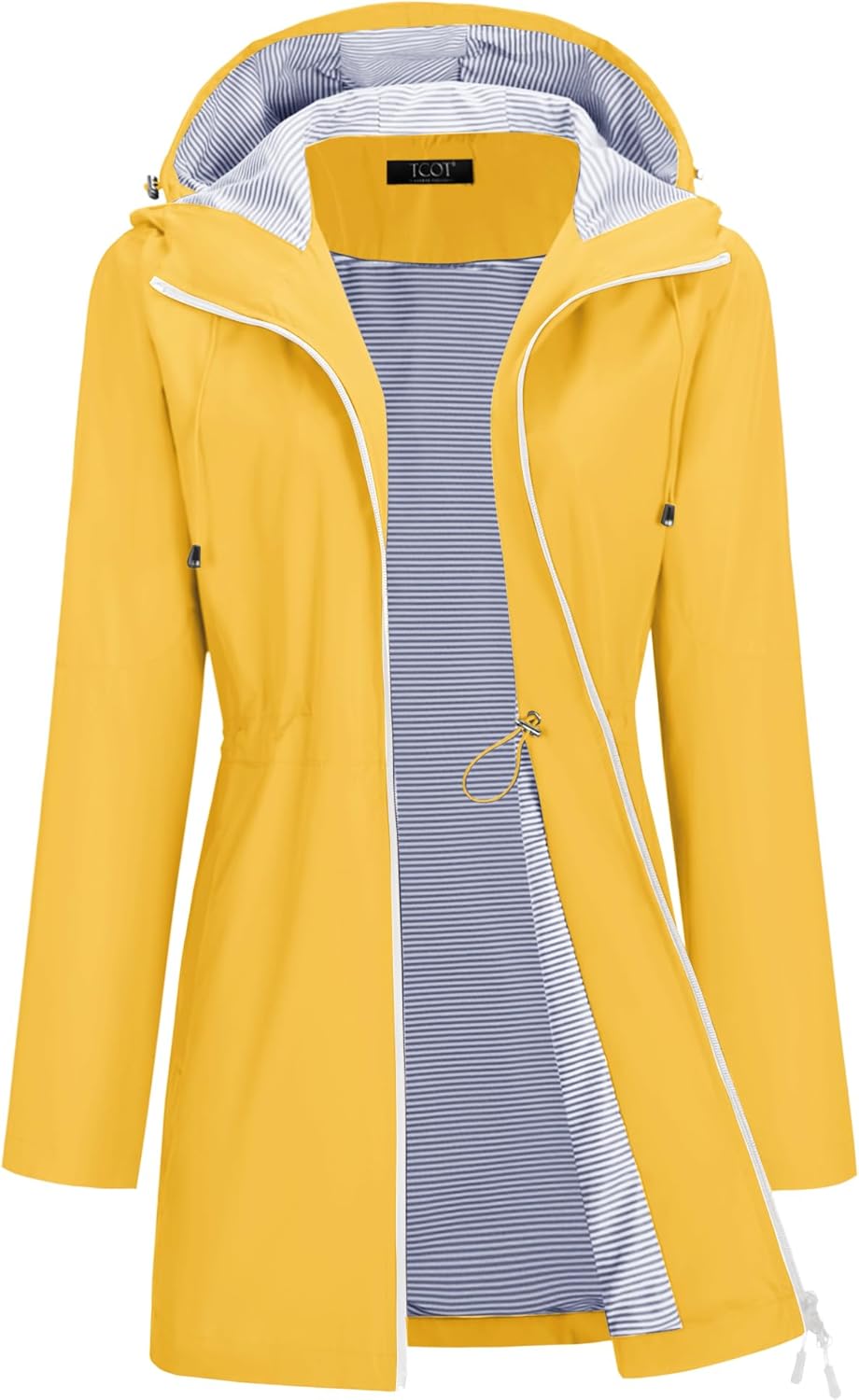 TCOT Rain Jacket Women Lined Raincoat Waterproof Windbreaker Jackets Hooded Raincoats Long Trench Coat
