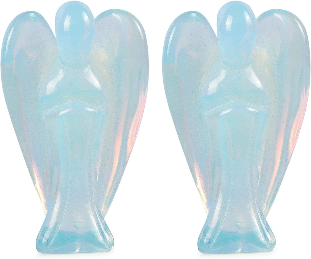 Artistone Opalite Crystal Guardian Angel Figurines Stone Decor Healing Crystals Set,Carved Gemstone Pocket Prayer Angel Statue Reiki Gifts Ornament(Pack of 2)