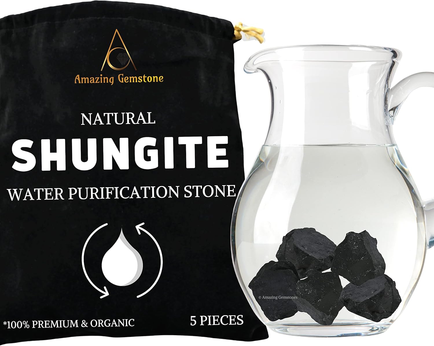 Amazing Gemstone Raw Shungite Stones Crystal Rock, Real Shungite Stones for Water Purification - 30-70mm Piedra Shungite Original (5 Pieces)