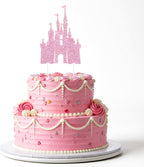 Castle Cake Topper Glitter Castle Theme Birthday Cake Decorating Supplies Princess Cakes Topper Baby Shower Birthday Party Supplies Photo Booth Props Party Decorations Light Pink