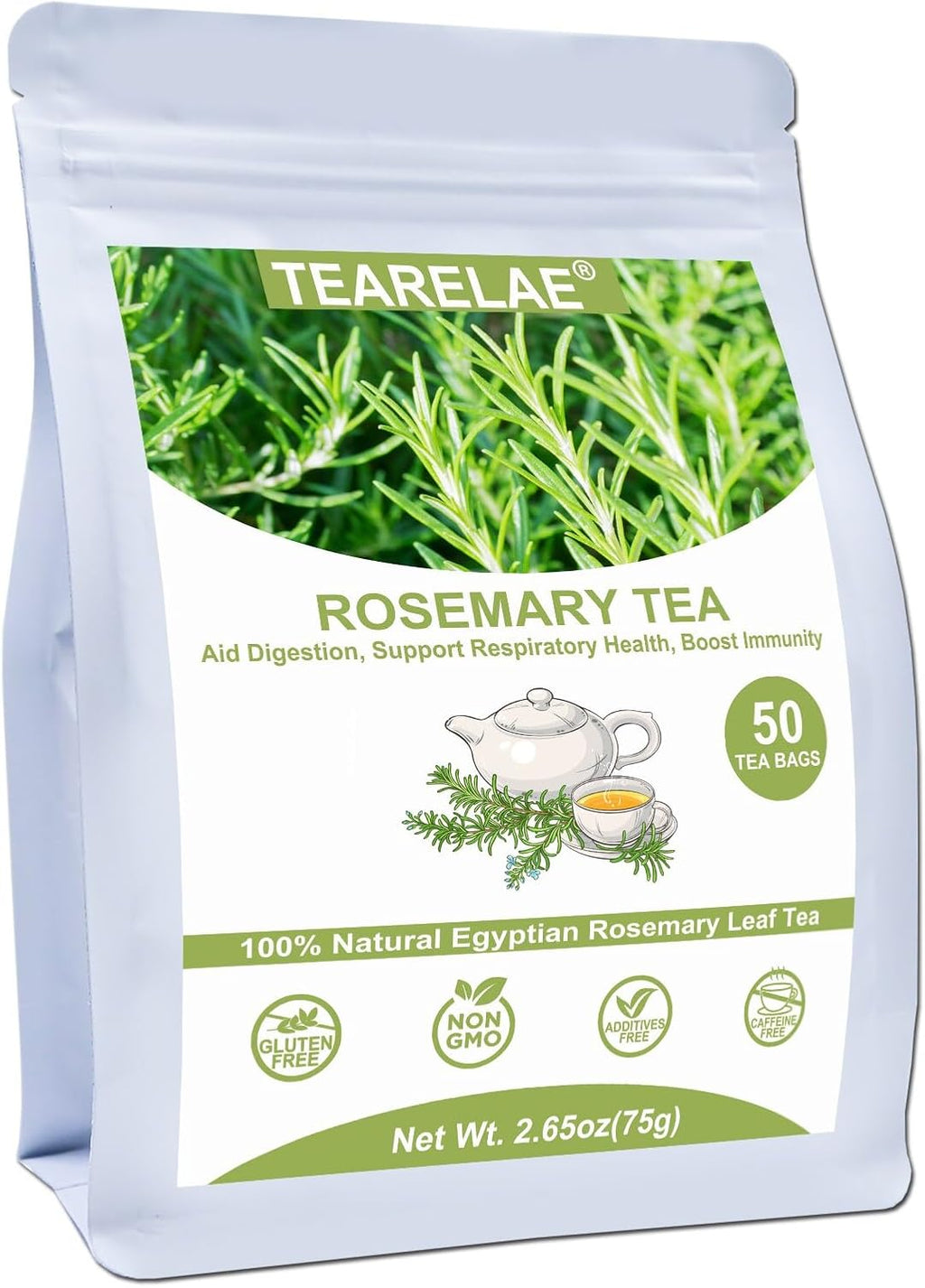 TEARELAE - Rosemary Tea - 1.5g x 50 Count - 100% Pure Rosemary Leaves Tea Bag - Country of Origin Egypt - Aid Digestion & Support Respiratory Health