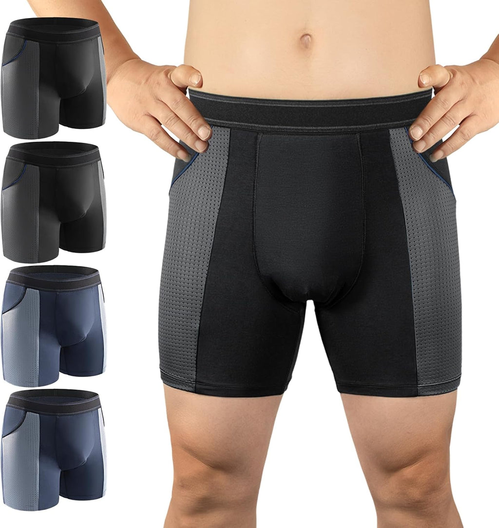 CARER Incontinence Underwear for Men Washable Mens Incontinence Underwear for Bladder Leak Protection 80ML Reusable Leak Proof Underwear for Men Urinary Incontinence Boxer Shorts (2 Black/2 Blue, 2XL)