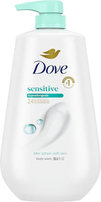 Dove Body Wash with Pump Sensitive Skin For 24hr Lotion-Soft Skin Moisturizing Skin Cleanser Gentle Hypoallergenic Formula with No Sulfates No Parabens 30.6 oz