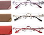Viseng Half Frame Reading Glasses for Women Men Slim Half Moon Lens Readers Metal Semi Rimless eyewear Purple+Gold+Red+2.0
