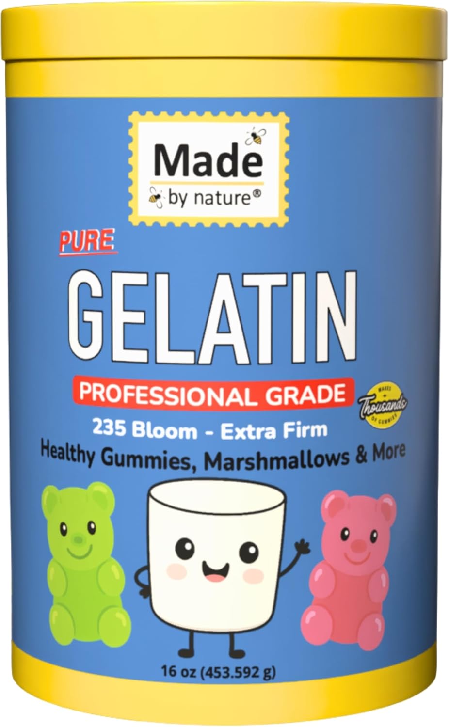 Made By Nature Gelatin - Unflavored, 235 Bloom, Professional Grade, Beef, for Healthy Gummies, Marshmallows, Desserts, Soups, Facemasks, Skin Care