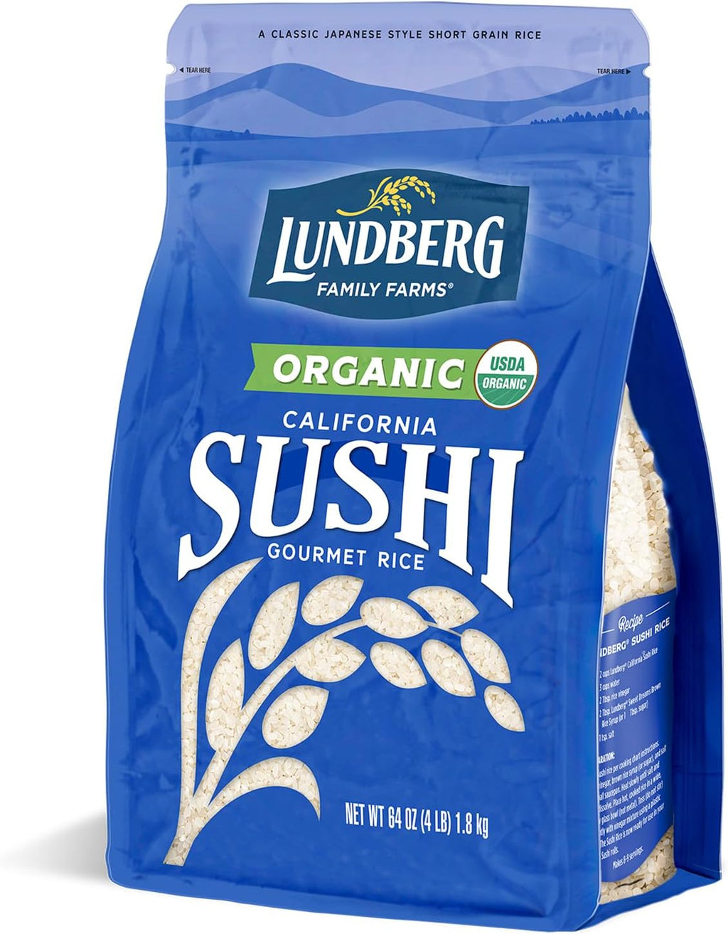Lundberg Organic Sushi Rice, Sticky White Japanese-Style California-Grown Short Grains, 64 Oz