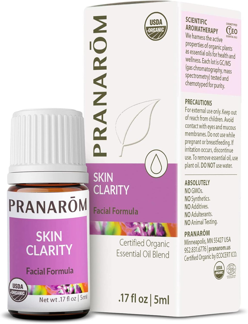 Pranarom - Skin Clarity Essential Oil Blend (5ml) - Lavender, Tea Tree, Thyme, Rosemary, Niaouli, Chamomile, & Helichrysum - 100% Pure Essential Oil for Skincare | USDA and ECOCERT Certified Organic