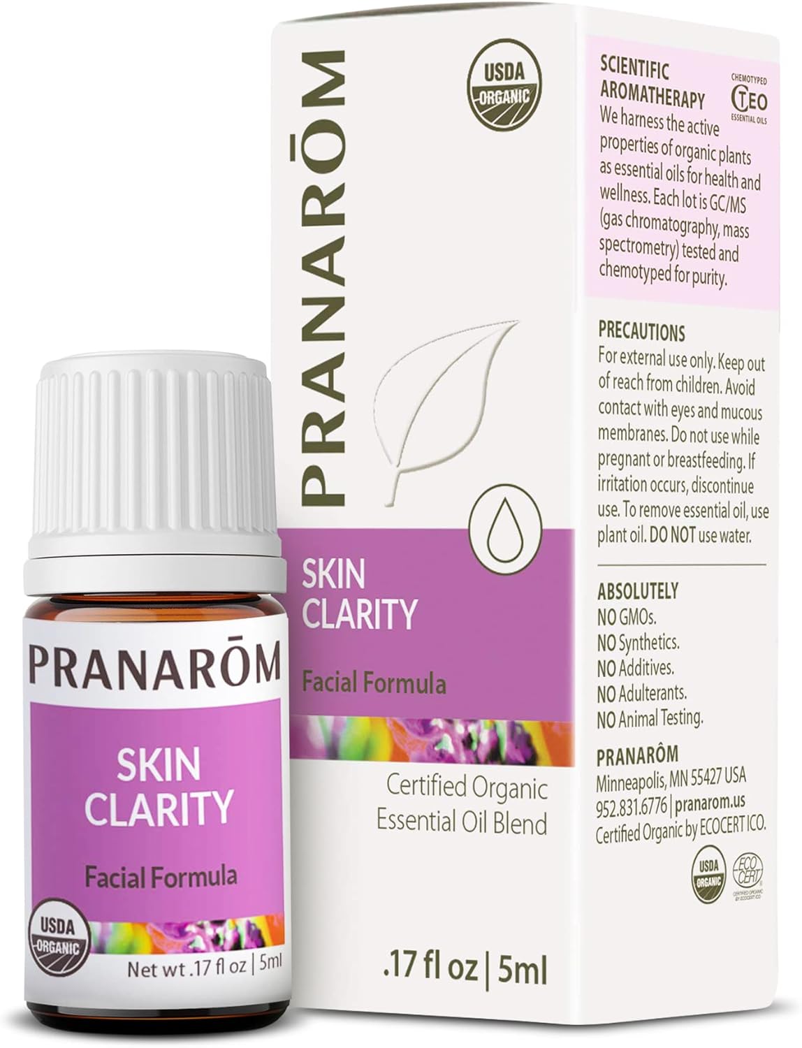 Pranarom - Skin Clarity Essential Oil Blend (5ml) - Lavender, Tea Tree, Thyme, Rosemary, Niaouli, Chamomile, & Helichrysum - 100% Pure Essential Oil for Skincare | USDA and ECOCERT Certified Organic