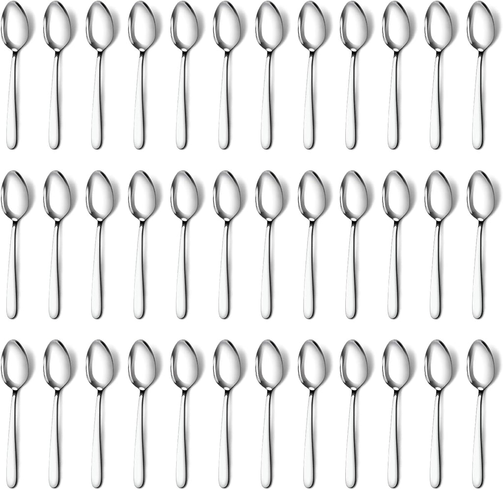 Pleafind 36 Pieces Teaspoons Set (6.2 inch), Spoon Silverware, Stainless Steel Tea Spoons, Mirror Polished Small Teaspoon, Dessert Spoons for Home, Kitchen, Restaurant, Dishwasher Safe