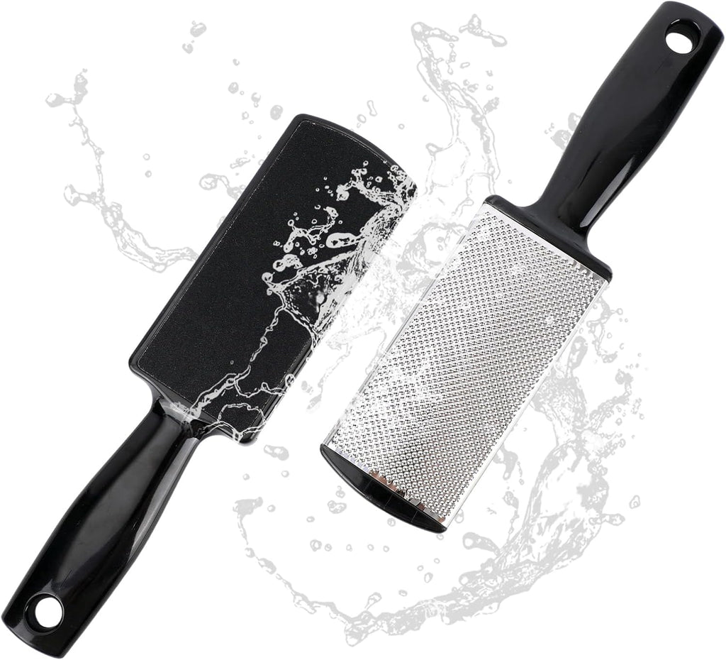 2pcs Dual-Sided Foot Files, Stainless Steel Callus Remover Foot Rasp Scrubber Professional Pedicure Tools for Hard & Dead Skin (Black)