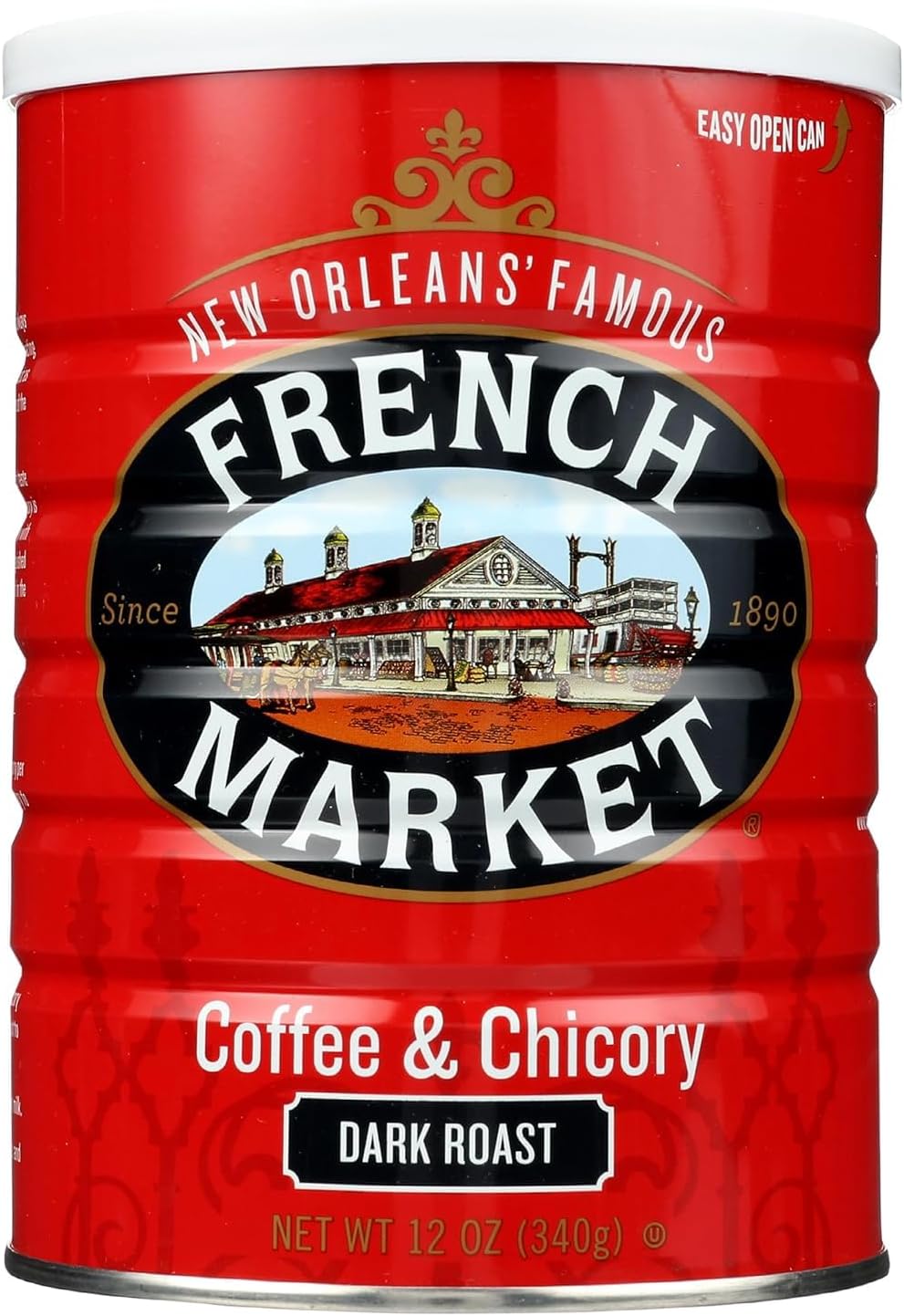 French Market Coffee & Chicory Dark Roast Ground Coffee, 12oz Can (Pack of 6)