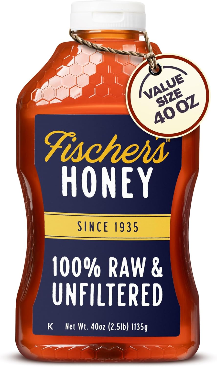 Fischer's 100% Pure, Raw & Unfiltered Honey, 40 oz – All-Natural Sweetener – Rich Flavor Profile, Packed with Nutrients