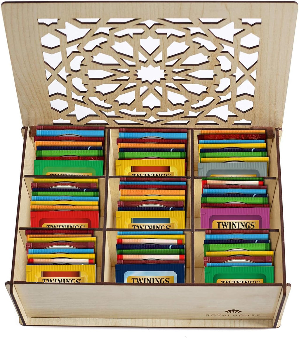 Twinings Tea Bag Sampler Variety with White Wooden Organizer (60 Count) 40 Different Flavours, Gift for Tea Lovers: Women, Men, Mom, Dad, Family, Friends, Couples