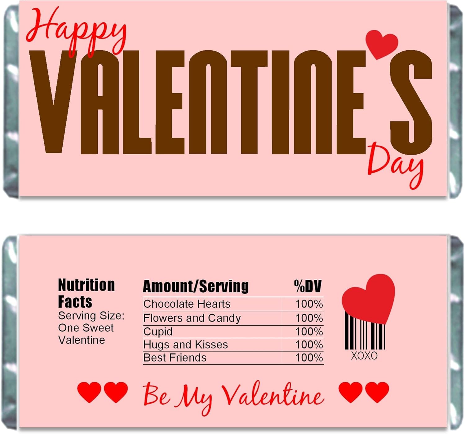 Happy Valentine's Day Candy Wrapper, Labels for Chocolate Bars, Kids Class Valentine, Pack of 20