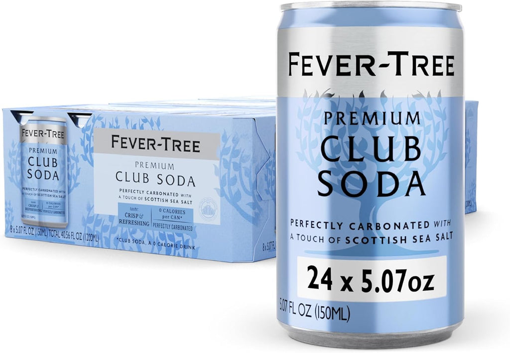 Fever-Tree Club Soda – Premium Zero Calorie Mixer for Cocktails and Mocktails, 5.1 fl oz Cans, Pack of 24 – Naturally Sourced, Non-GMO