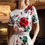 Short Sleeve Tops for Women Summer Crew Neck Floral Print Casual Shirt Pullover