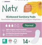 Naty Sanitary Pads Normal Without Wings | 100% Certified Organic Cotton top Sheet | Certified Skin-Safe | Without Perfume, 0% Conventional Plastic| Absorbent Protection| 14 Pads