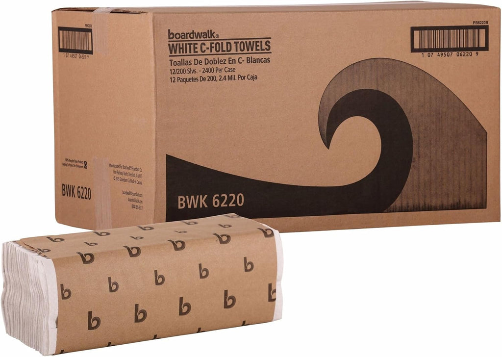 Boardwalk C-Fold Disposable Bathroom Paper Hand Towels, 1-Ply, 11.44 x 10, 200 Sheets/Pack, 12 Packs/Carton, White