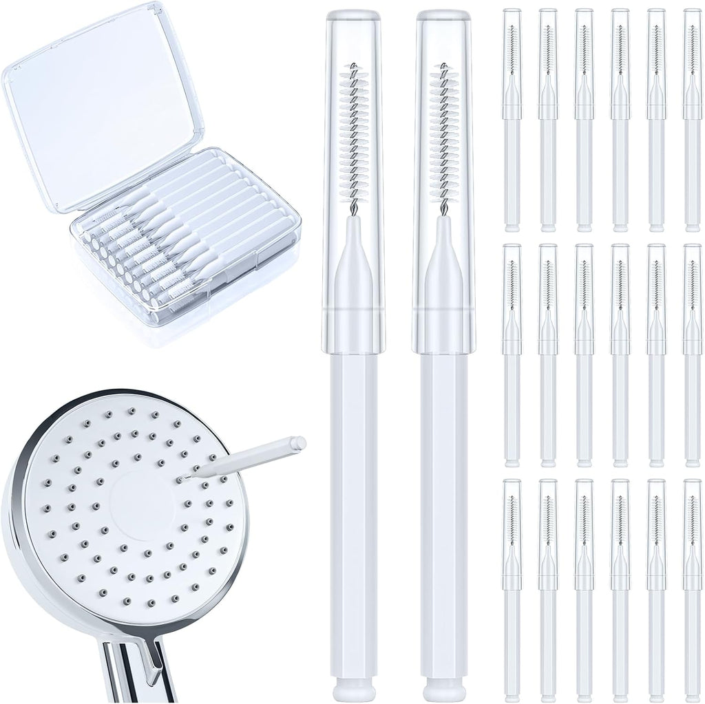 Lumkew Shower Head Cleaning Brush for Small Hole,Multifunctional Shower Head Cleaner Tool Anti-Clogging Nozzle with Storage Boxes, Showerhead Cleaning Brushes Picks for Household Bathroom, White