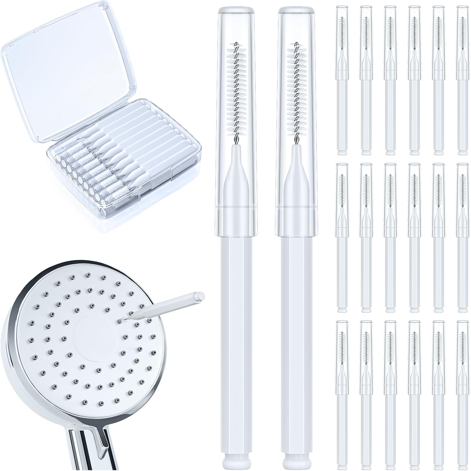 Lumkew Shower Head Cleaning Brush for Small Hole,Multifunctional Shower Head Cleaner Tool Anti-Clogging Nozzle with Storage Boxes, Showerhead Cleaning Brushes Picks for Household Bathroom, White