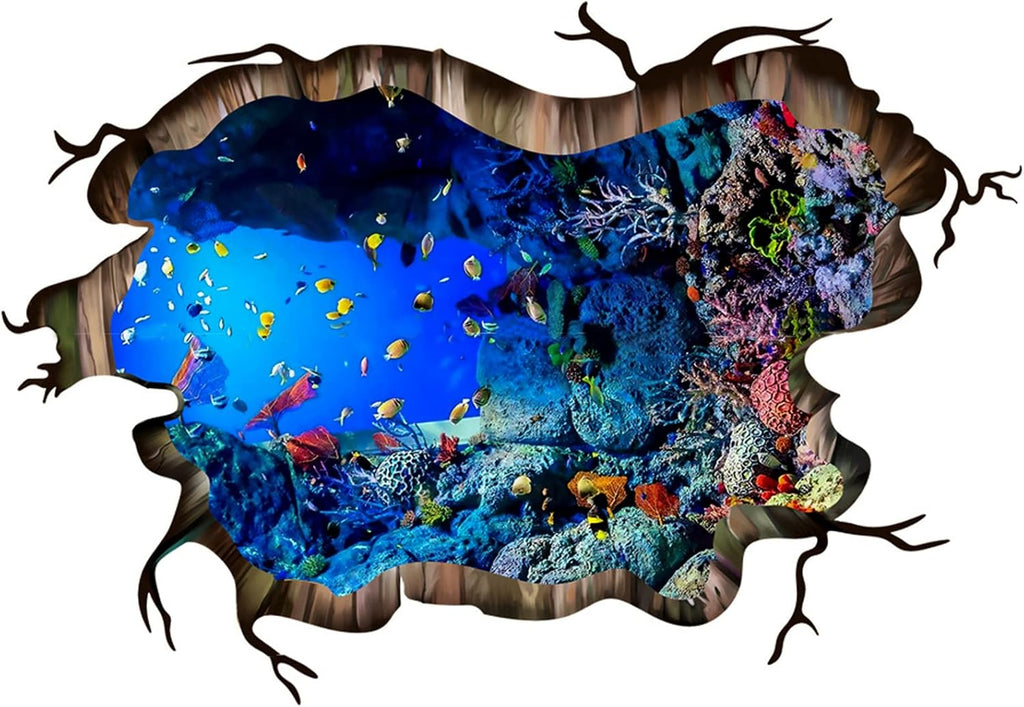 3D Underwater World Wall Decal Vivid Ocean sea Life Wall Stickers Removable Self-Adhesive Vinyl Wall Art Decals for Home Floor Ceiling Bedroom Nursery Living Room Playroom Decor
