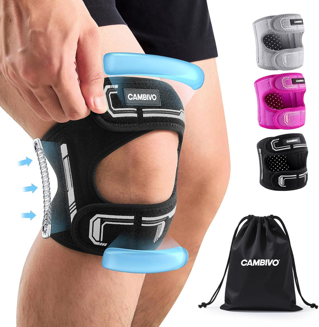 CAMBIVO Patella Tendon Support Knee Brace for Women & Men, Adjustable Knee Strap with Gel Pad & Side Stabilizers, Breathable Lightweight Knee Support for Running, Training & Daily Use (Black, L/XL)