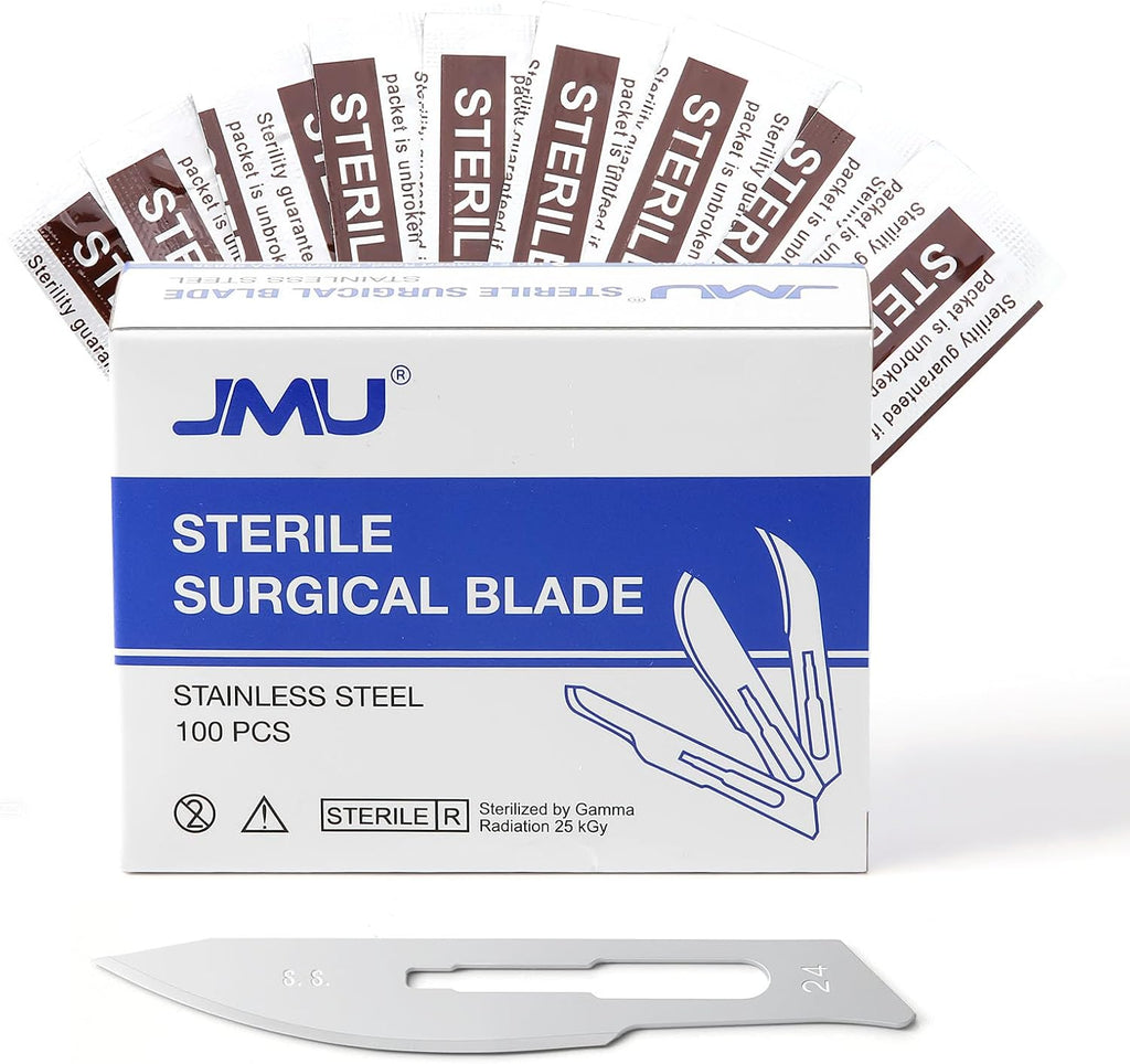 JMU 100pcs Scalpel Blades Sterile #25, Disposable Stainless Steel Surgical Blades, Individually Foil Wrapped