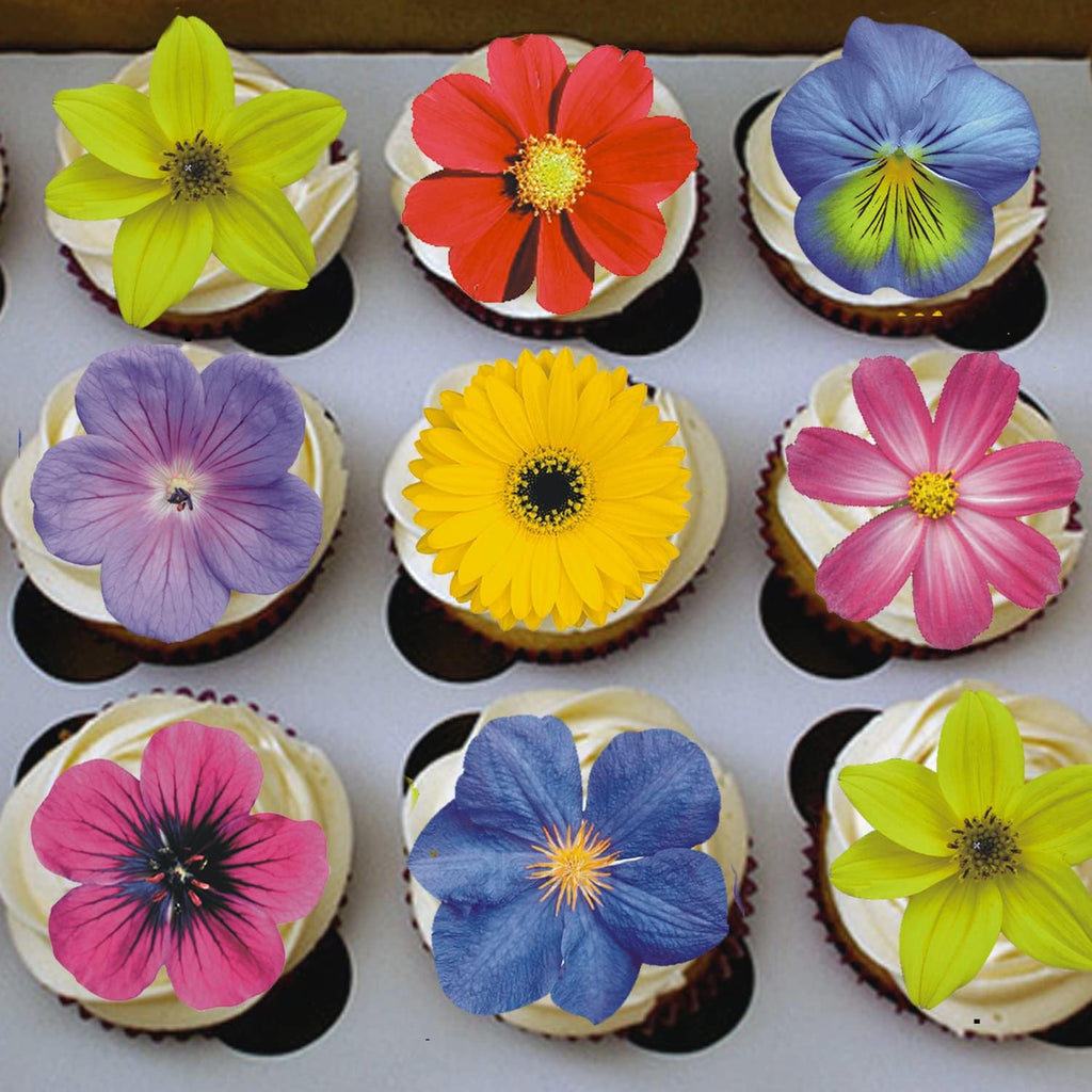 77x Edible Flowers for Cake Decorating Cupcake Toppers for Anniversary