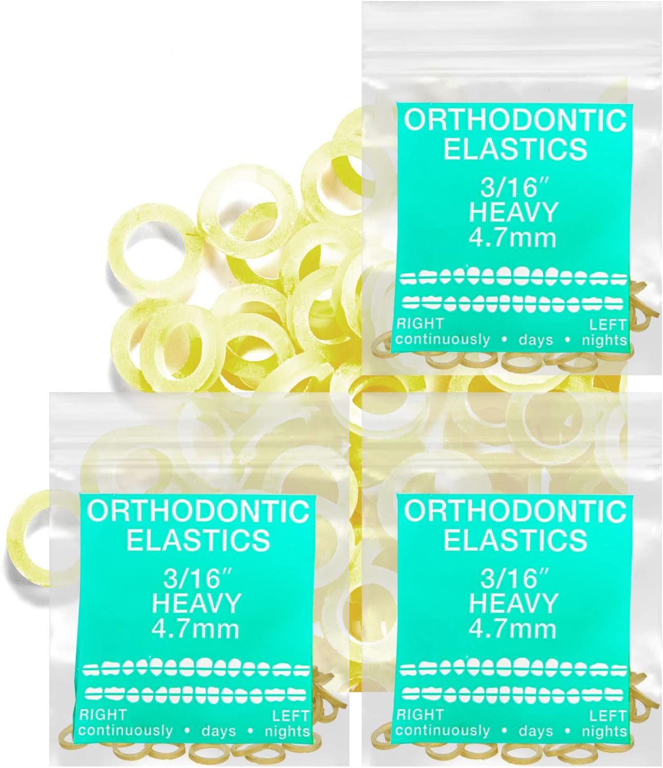 Latex Amber 3 Packs 300 counts 3/16inch HEAVY 4.8mm Intraoral Elastic Bands Unimedic Orthodontic Elastics Dental Rubber Bands Made in US (HEAVY, 3/16inch, 4.8mm)