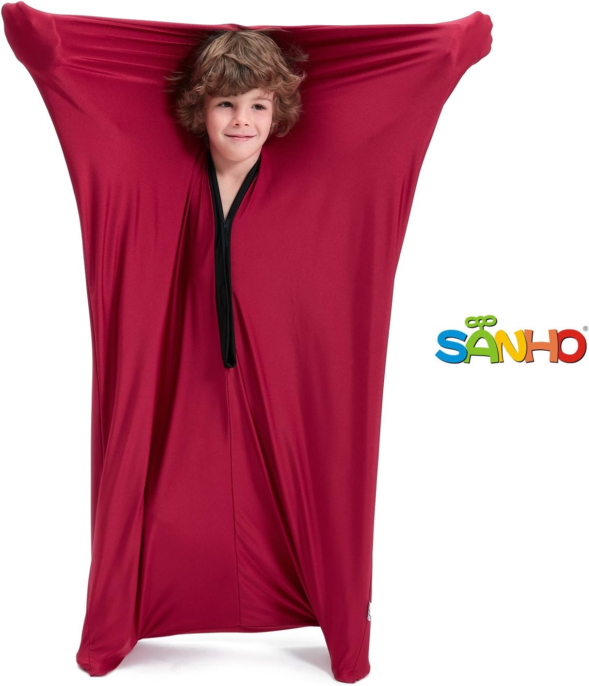 SANHO Sensory Body Sock,Large,9-12 Years Old,56''HX28''W,Good for Height:52"-61",Suitable for Autism & Sensory Processing Disorders,Updated Version,Wine red