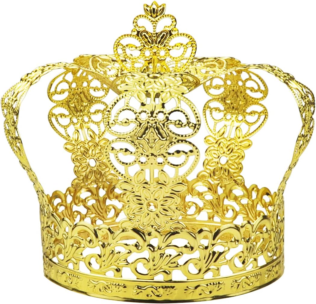 DOERDO Crown Cake Topper Decor Baking Dessert for Wedding Birthday Prince Themed Baby Shower Party Supplies, Gold