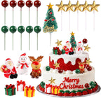 22 PCS Cake Topper Merry Christmas Cake Decorations Cupcake Toppers with Balls Snowman Christmas Tree and Present Box for Xmas Party