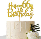 Gold Glitter Happy 66th Birthday Cake Topper - 66 Sign Cake Topper - Cheers to 66 Years Party Supplies - 66th Birthday Party Decorations