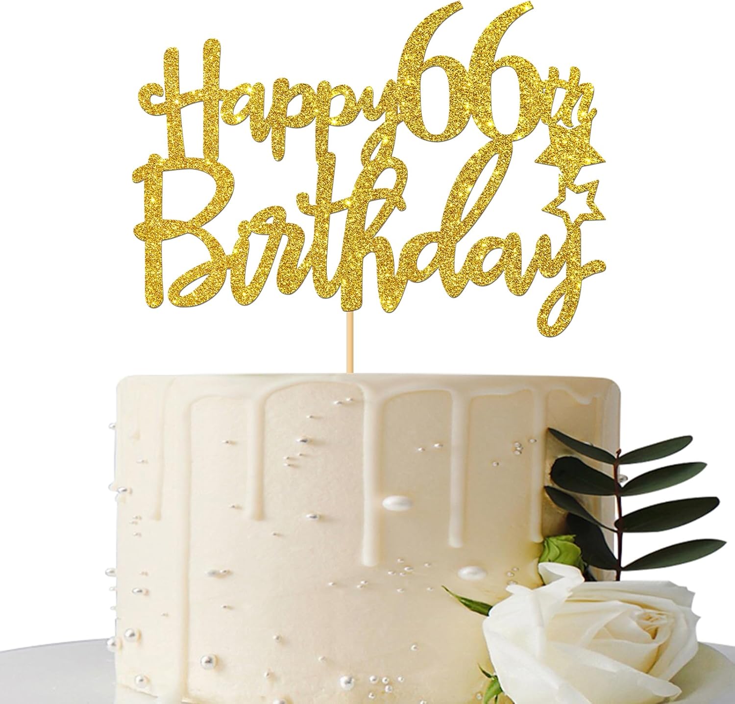 Gold Glitter Happy 66th Birthday Cake Topper - 66 Sign Cake Topper - Cheers to 66 Years Party Supplies - 66th Birthday Party Decorations
