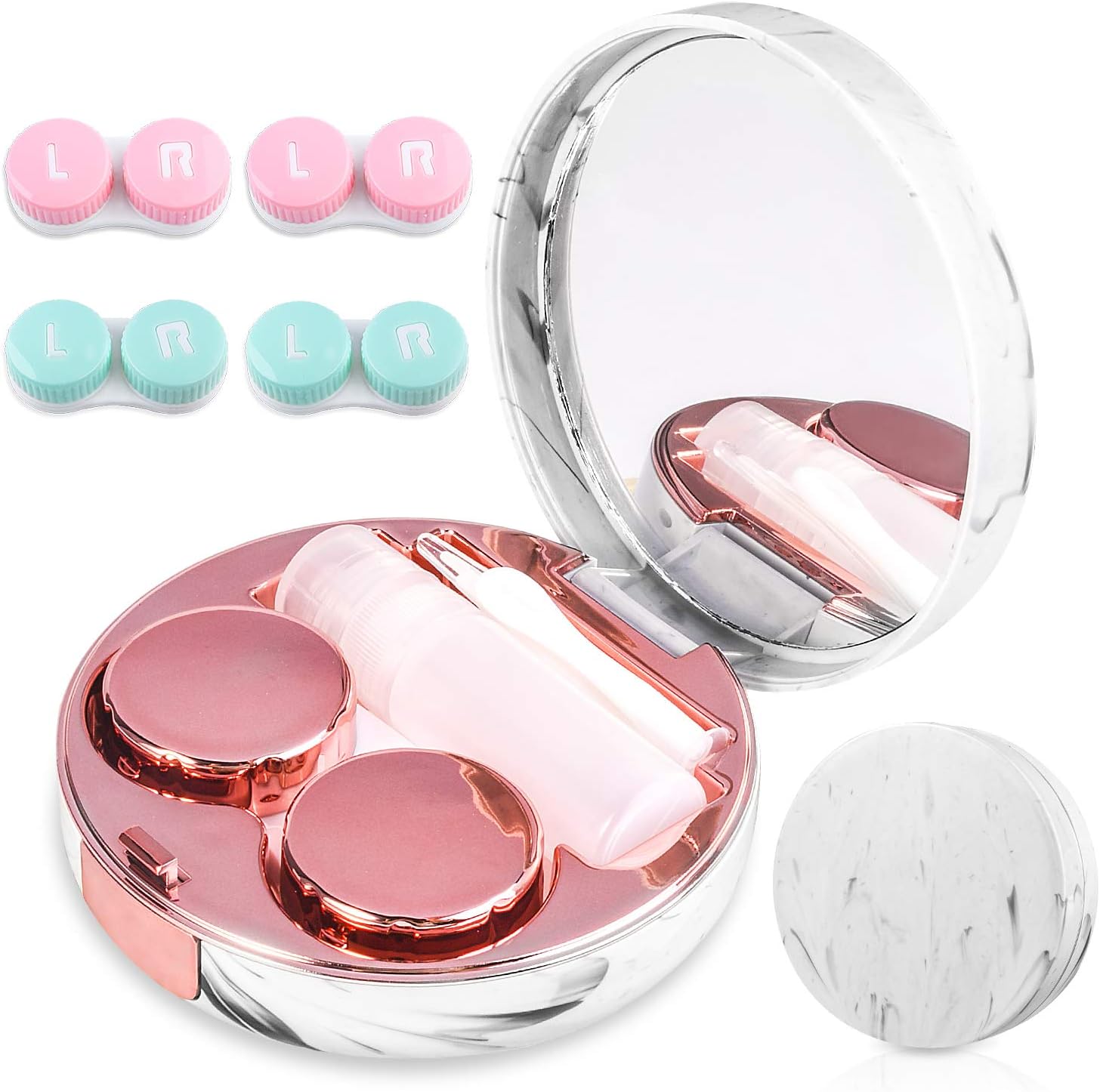 Cute Contact Lens Case Portable Travel Box with Mirror Tweezers Remover Tool Solution Bottle for Office and Outdoor