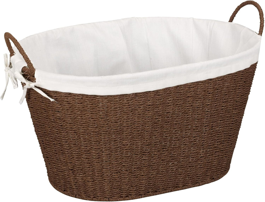 Household Essentials Paper Rope Woven Oval Laundry Basket, Brown