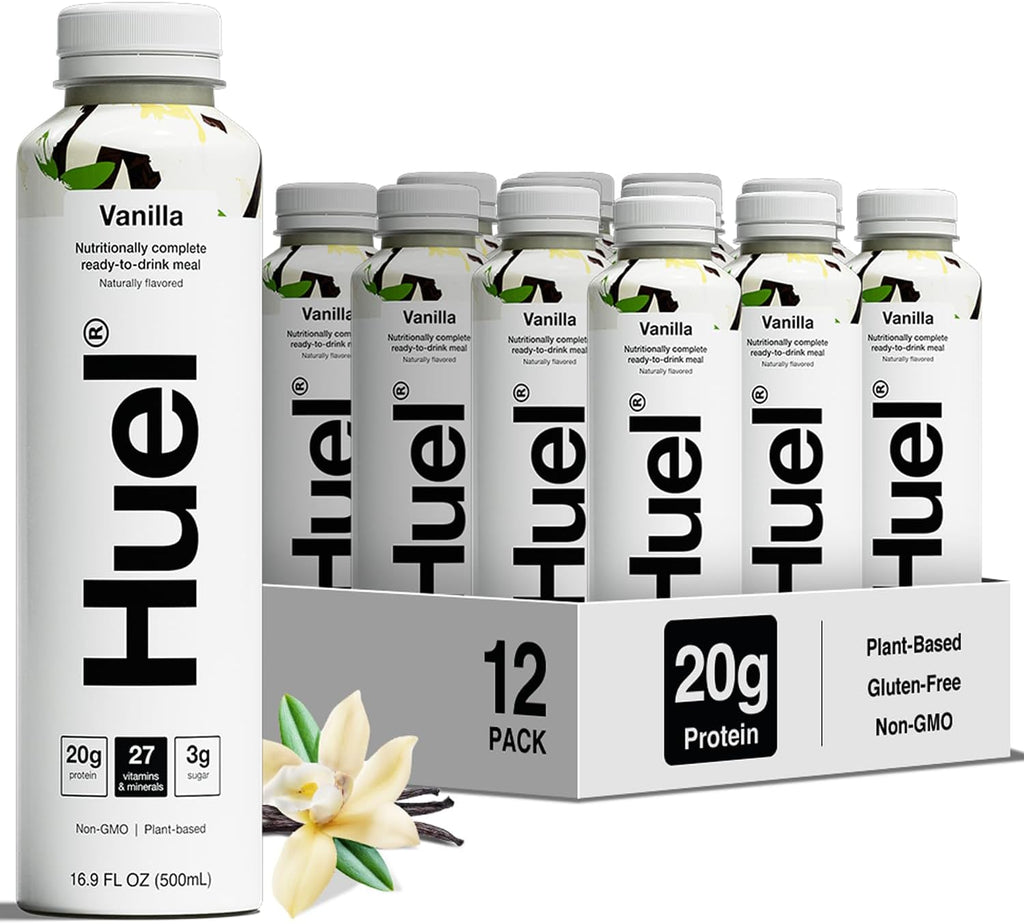 Huel Ready-to-Drink | Vanilla Meal Replacement Drink | High Protein Drink | Nutritionally Complete, Low Sugar, High Fiber, Plant Based, Vegan, Healthy | 20g Protein Per Bottle, 16.9 Fl Oz (12 Pack)