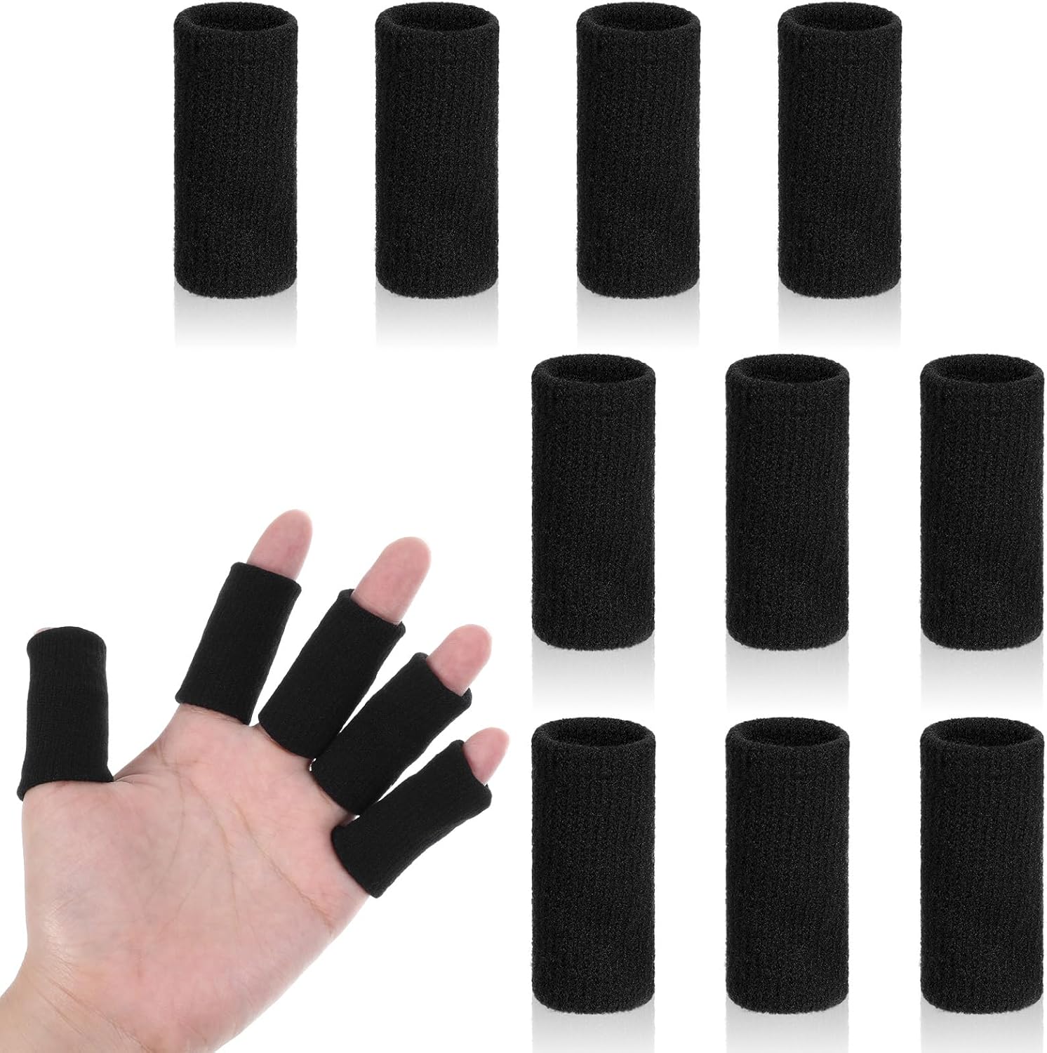 10 Pcs Finger Sleeves Protectors, Sport Finger Splints Elastic Thumb Splint Brace for Finger Support Finger Sleeves Compression Aid for Relieving Pain Arthritis Finger (Black)
