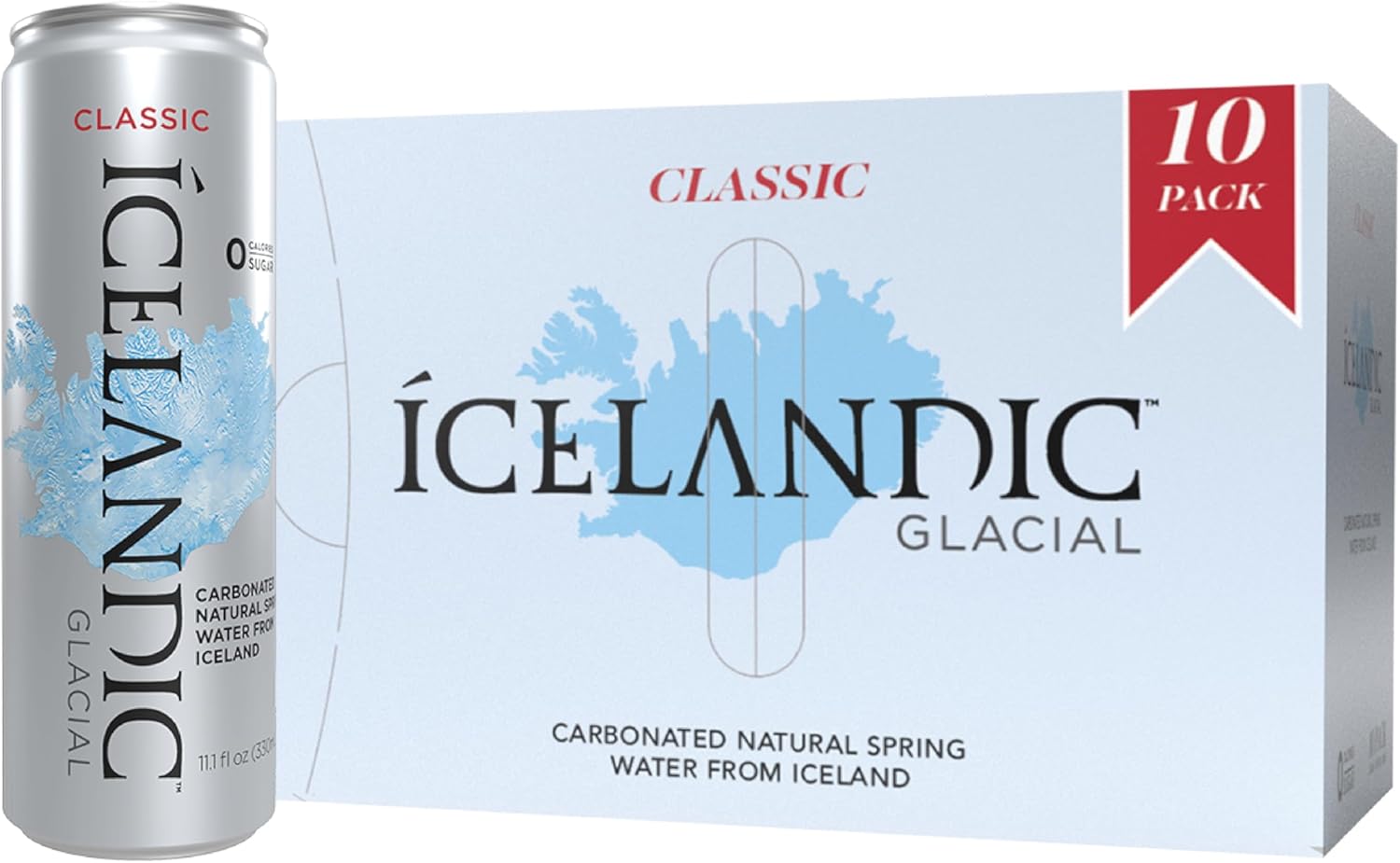 Icelandic Glacial Sparkling Water, Unflavored, 330 ml / 11.1 Fl Oz Cans (Pack of 10)