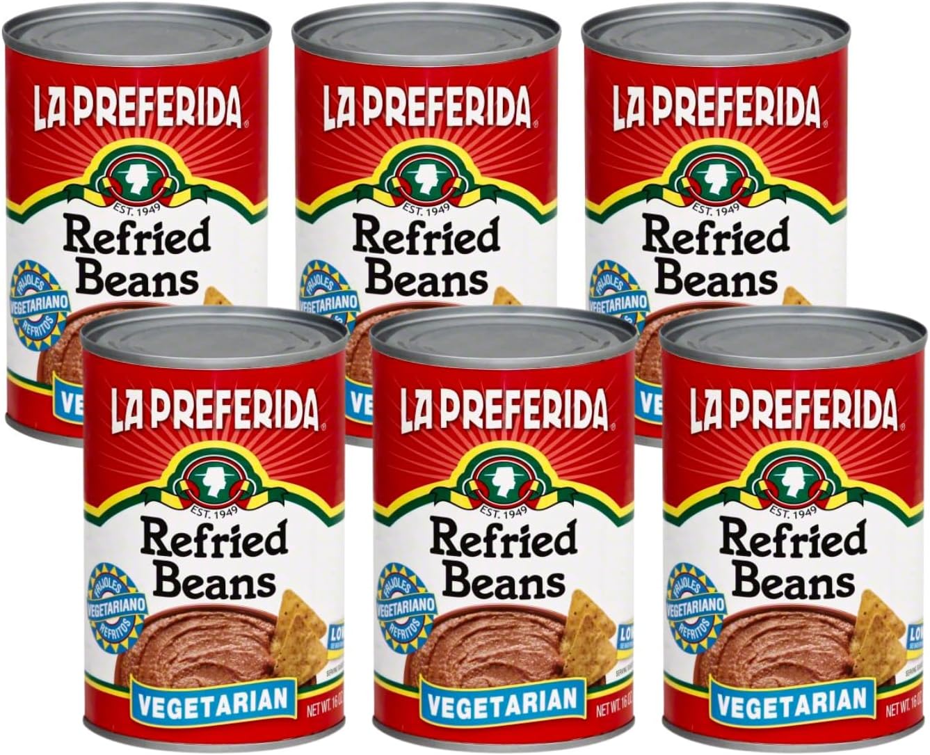 La Preferida Refried Pinto Beans, Low Fat, Vegetarian, 16 Oz (Pack of 6)