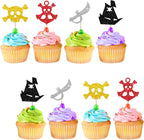 24pcs Pirate Cupcake Toppers, Pirate Birthday Cupcake Toppers, Nautical Sailing Skull Cupcake Picks for Baby Shower/1st Birthday Party Supplies