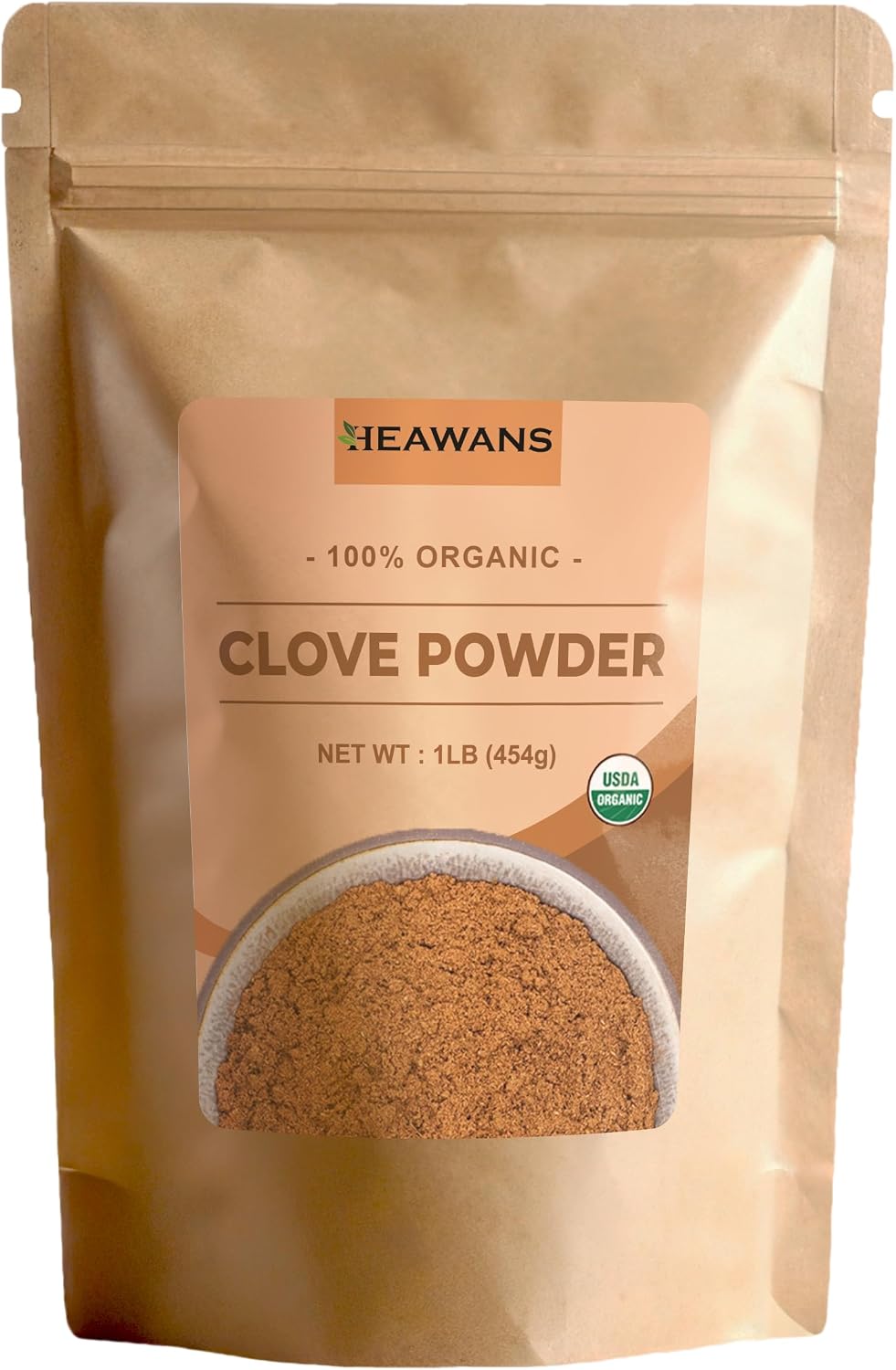Heawans Organic Premium Grade Clove Ground, Food Grade Aluminium Foil Kraft Paper Pouch (16 OZ)