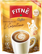 FITNE Instant 3 in 1 Coffee Packets Mix with L-Carnitine for Workout Exercise Vitamin B1 B2 B6 Smooth Blend No Sugar Sucralose Sweetener, 10 Sachets
