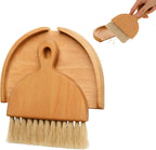 Desktop Table Dustpan and Brush Set for Home - Portable Cleaning Combo with Real Wood - Compact Brush for Sweeping