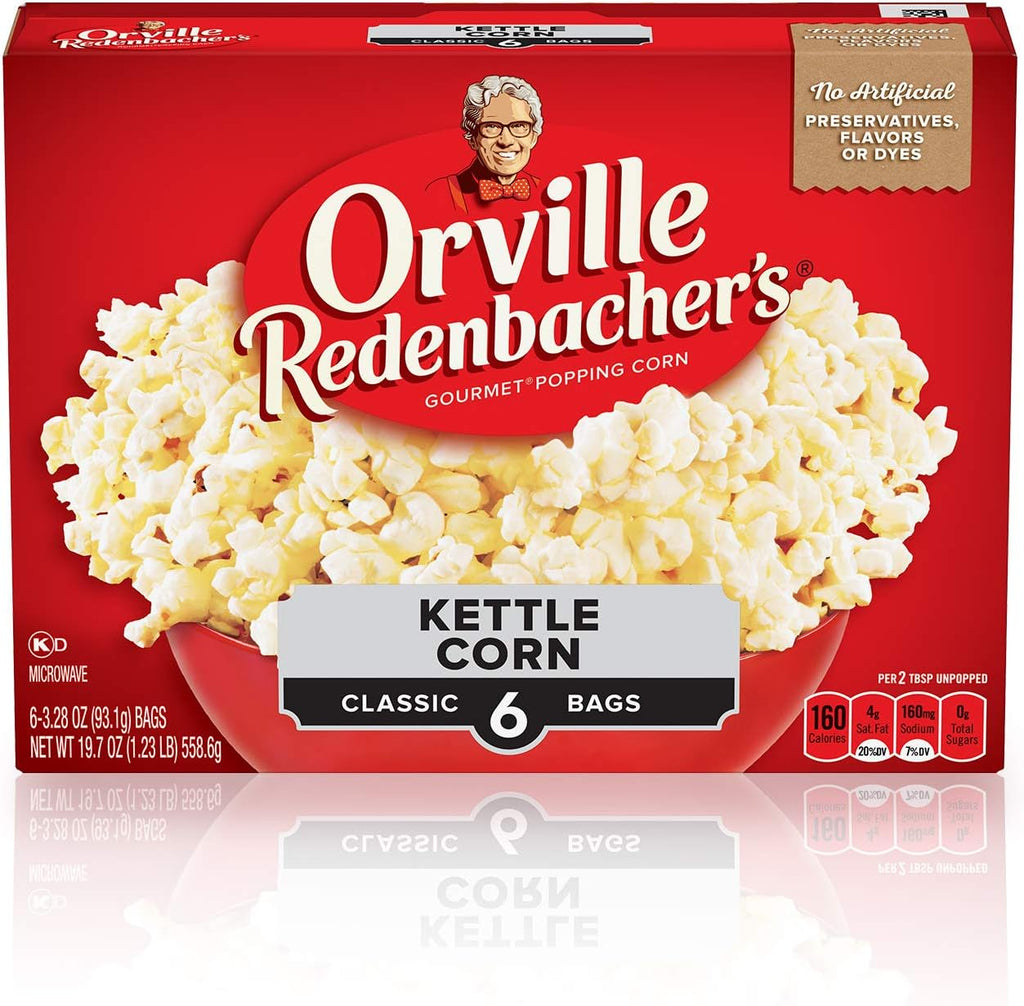 Orville Redenbacher’s Microwave Popcorn, Kettle Corn, 3g Fiber Per Serving, 3.3 oz., 6-Count