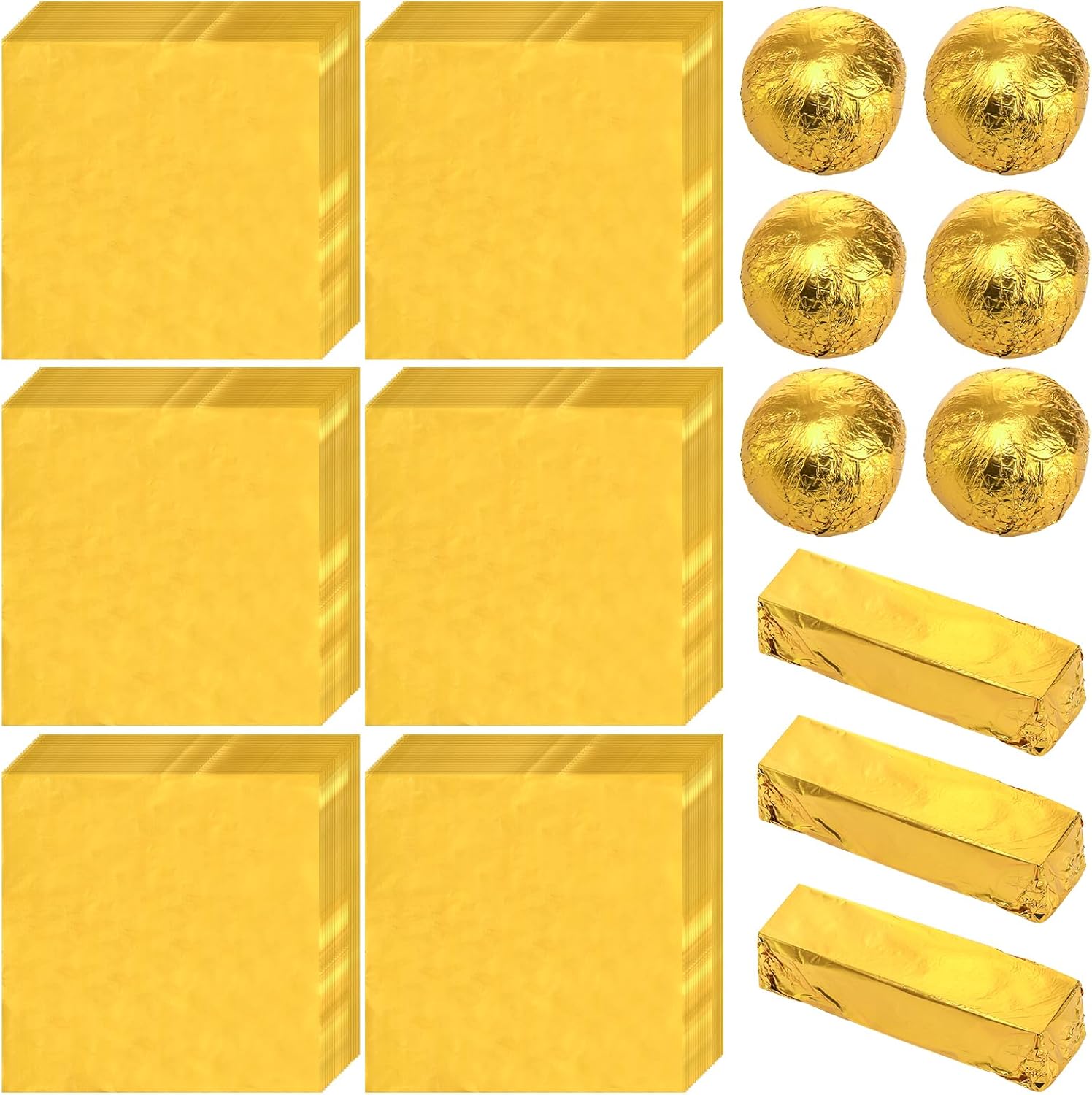 Dicunoy 300 PCS Gold Foil Candy Wrappers, 8x8 inch Large Aluminium Foil Chocolate Wrappers for Caramels, Square DIY Candies Packaging for Tea, Christmas, Easter, Thanksgiving Day, Party